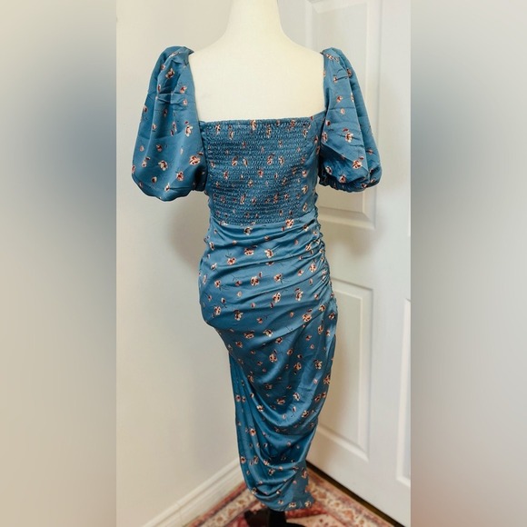 ASTR The Label Elegant Blue Floral Puff Sleeve‎ Fitted Dress Women's Medium - Picture 9 of 12